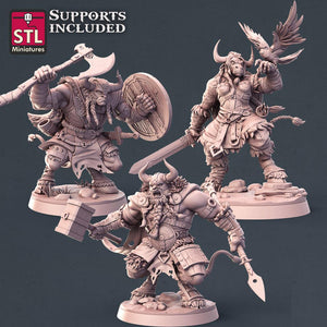 3D Printed STL Miniatures Viking Minotaurs Set 28 - 32mm War Gaming D&D - Charming Terrain