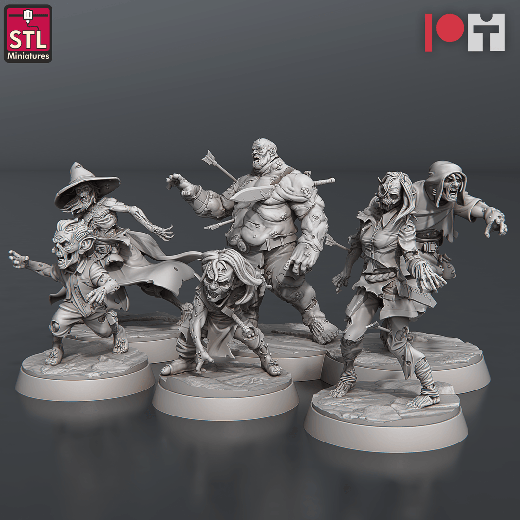 3D Printed STL Miniatures Zombie Set 28 - 32mm War Gaming D&D - Charming Terrain