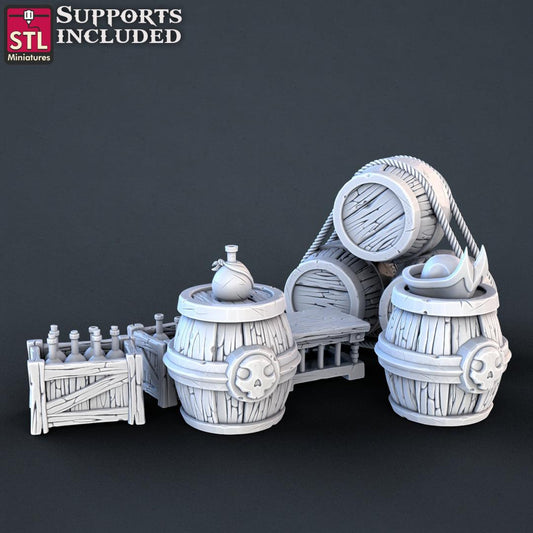 Charming Terrain 3D printed terrain (28mm) Barrels Pack 3D Printed STL Miniatures Pirate Set 28 - 32mm War Gaming D&D
