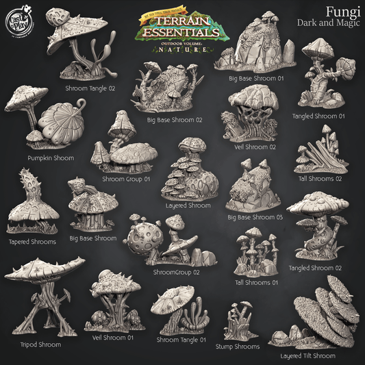 Charming Terrain 3D printed terrain (28mm) Full Set 3D Printed Cast n Play Dark And Magic Fungi Fungi Terrain Set Terrain Essentials Nature 28mm 32mm D&D