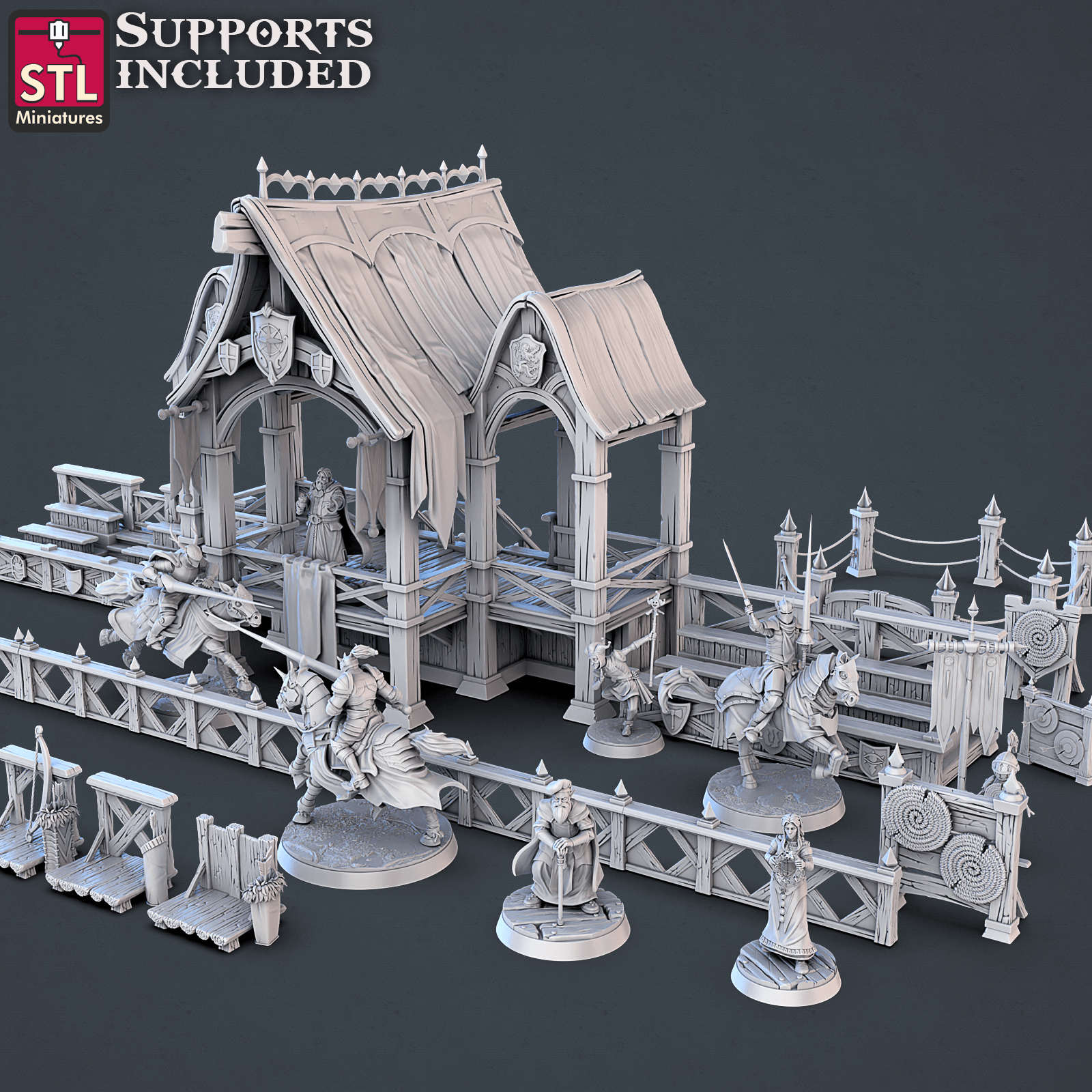 Charming Terrain 3D printed terrain (28mm) Full Set 3D Printed STL Miniatures Jousting Set 28mm - 32mm War Gaming D&D