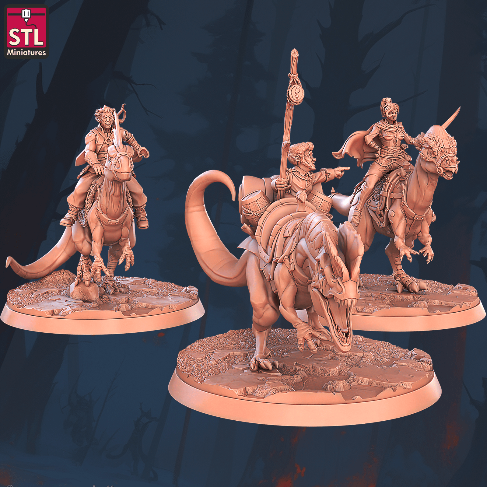 3D Printed STL Miniatures Mounted Raider Set 28 - 32mm War Gaming D&D - 3D Printing Boss 