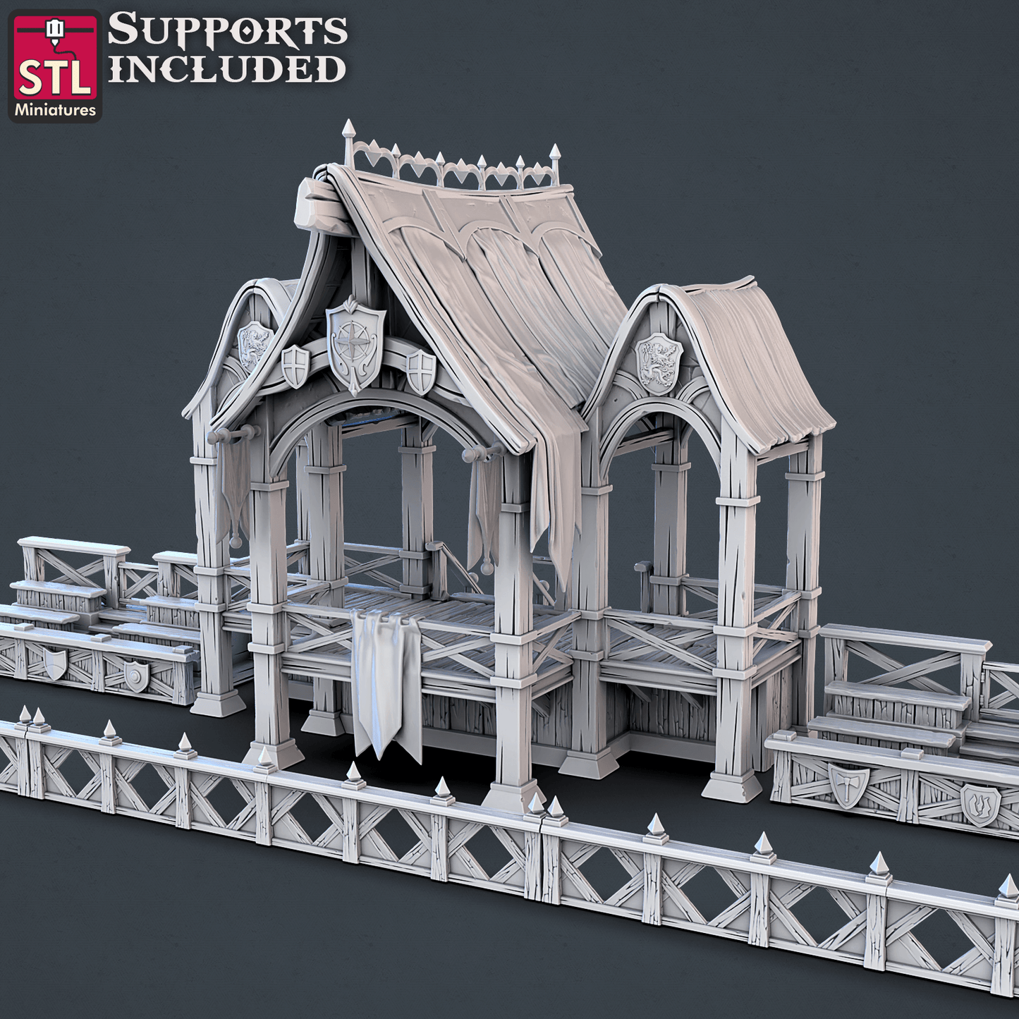 Charming Terrain 3D printed terrain (28mm) Jousting Bleachers 3D Printed STL Miniatures Jousting Set 28mm - 32mm War Gaming D&D