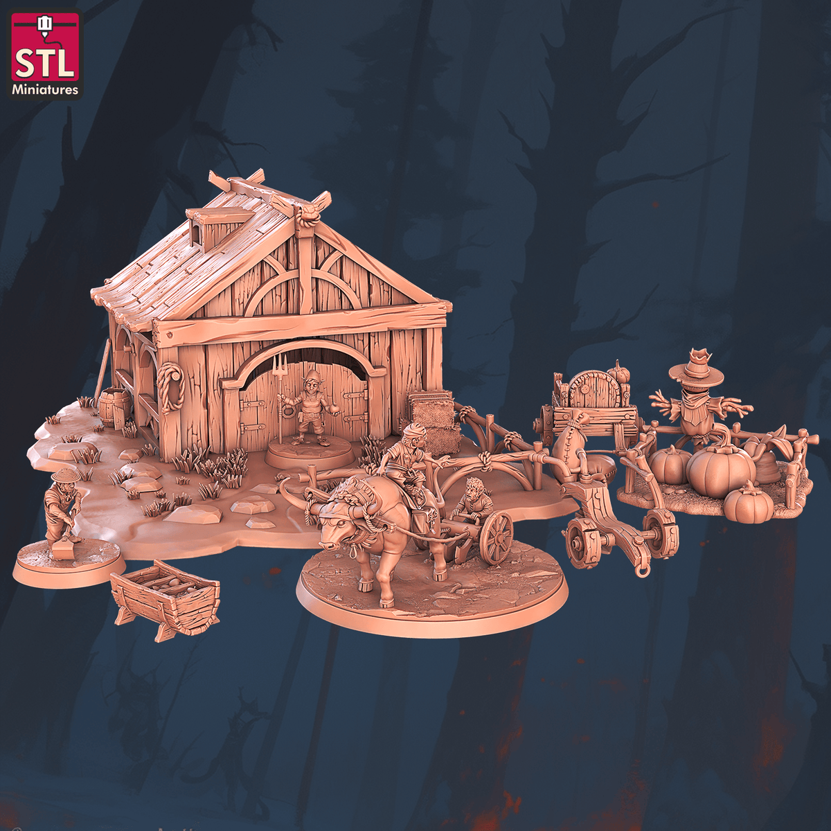 Charming Terrain 3D printed terrain (28mm) R56 Halfling Farm Set 3D Printed STL Miniatures Halfling Farm Set 28 - 32mm War Gaming D&D