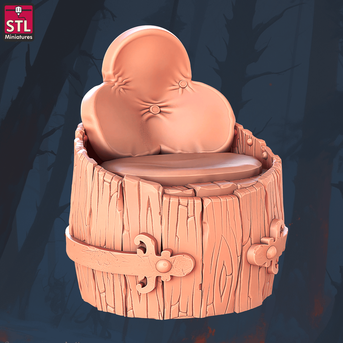 Charming Terrain 3D printed terrain (28mm) R56 Halfling Hostel Barrel Armchair 3D Printed STL Miniatures Halfling Hostel Set 28 - 32mm War Gaming D&D