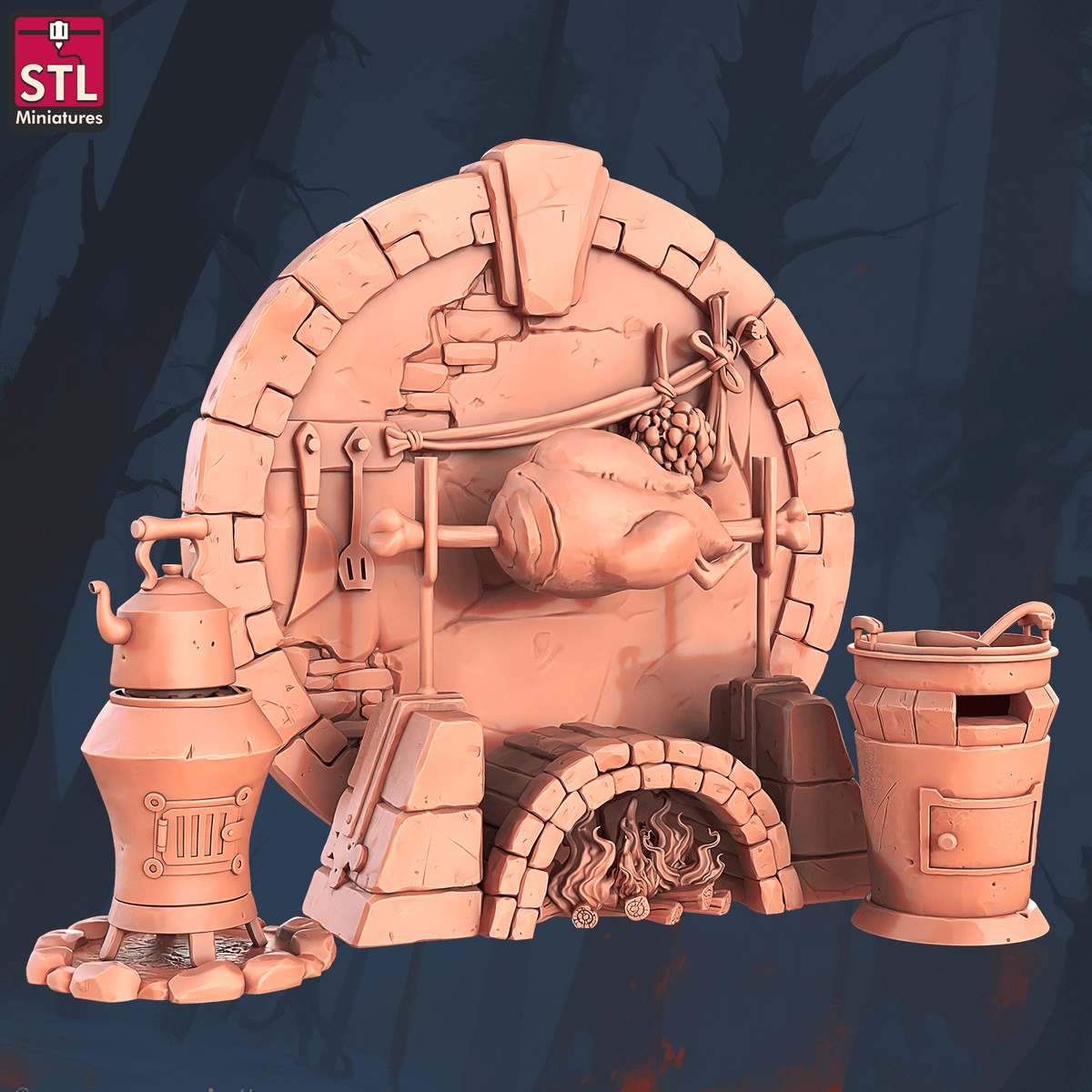 Charming Terrain 3D printed terrain (28mm) R56 Halfling Hostel Kitchen 3D Printed STL Miniatures Halfling Hostel Set 28 - 32mm War Gaming D&D