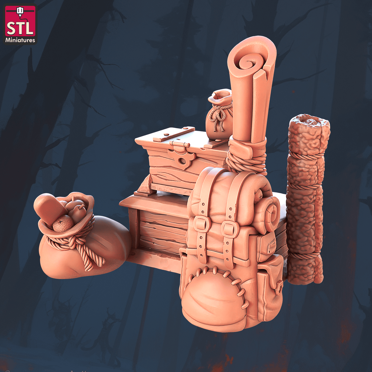 Charming Terrain 3D printed terrain (28mm) R56 Halfling Hostel Lugagge 3D Printed STL Miniatures Halfling Hostel Set 28 - 32mm War Gaming D&D