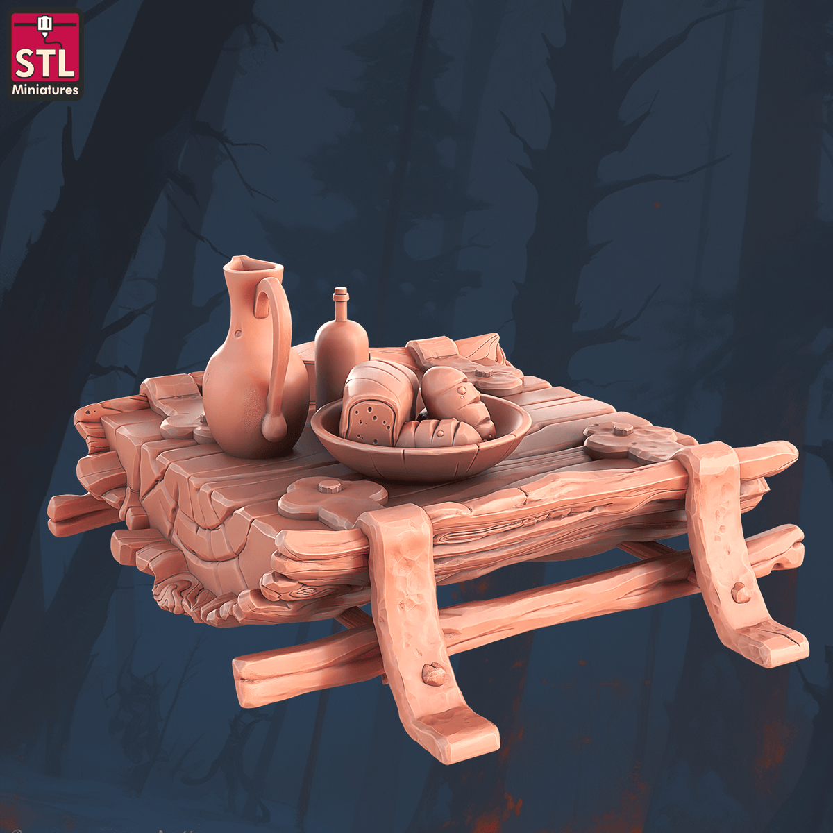 Charming Terrain 3D printed terrain (28mm) R56 Halfling Hostel Table 3D Printed STL Miniatures Halfling Hostel Set 28 - 32mm War Gaming D&D