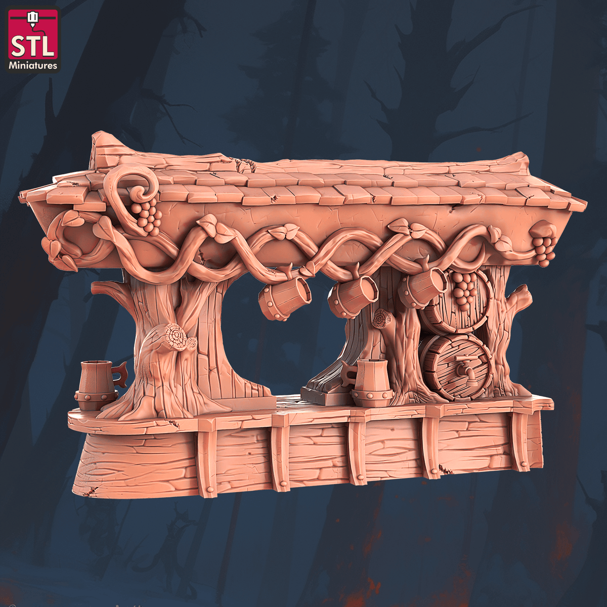 Charming Terrain 3D printed terrain (28mm) R56 Halfling Hostel Tavern Buffet 3D Printed STL Miniatures Halfling Hostel Set 28 - 32mm War Gaming D&D