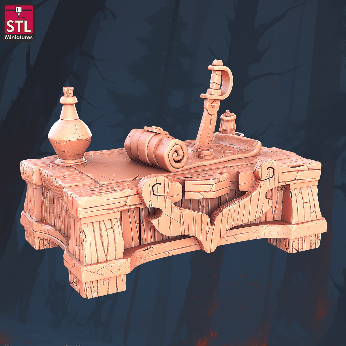 Charming Terrain 3D printed terrain (28mm) r57 pirate harbour desk 3D Printed STL Miniatures Pirate Harbour Set 28 - 32mm War Gaming D&D
