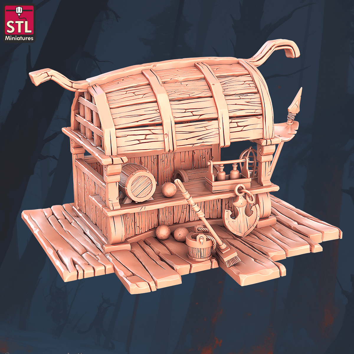 Charming Terrain 3D printed terrain (28mm) r57 pirate harbour main stall 3D Printed STL Miniatures Pirate Harbour Set 28 - 32mm War Gaming D&D