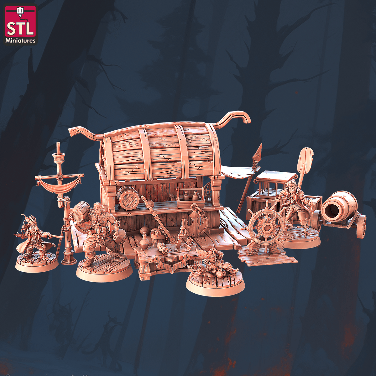 Charming Terrain 3D printed terrain (28mm) r57 pirate harbour set 3D Printed STL Miniatures Pirate Harbour Set 28 - 32mm War Gaming D&D