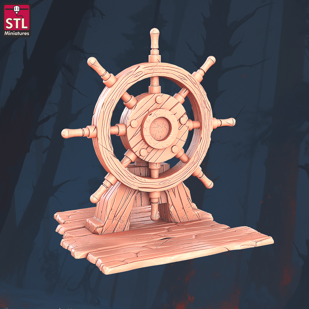 Charming Terrain 3D printed terrain (28mm) r57 pirate harbour ship wheel 3D Printed STL Miniatures Pirate Harbour Set 28 - 32mm War Gaming D&D
