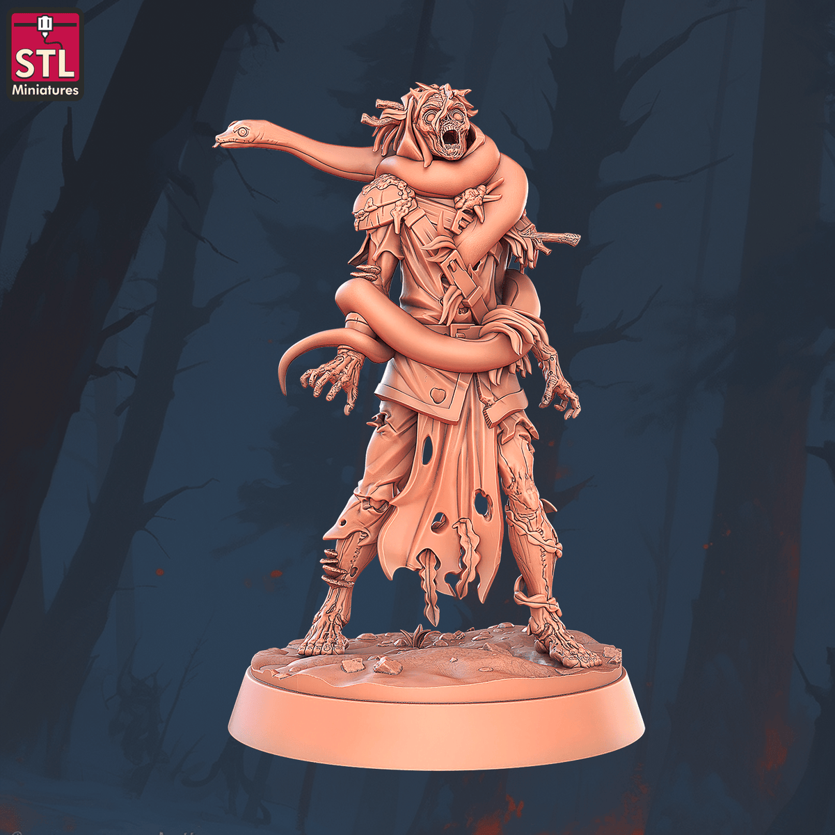 Charming Terrain 3D printed terrain (28mm) r57 swamp zombie b#1 3D Printed STL Miniatures Swamp Zombies Set 28 - 32mm War Gaming D&D