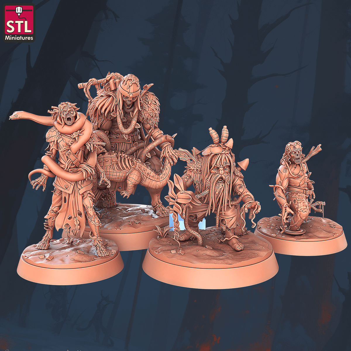 Charming Terrain 3D printed terrain (28mm) r57 swamp zombies 3D Printed STL Miniatures Swamp Zombies Set 28 - 32mm War Gaming D&D