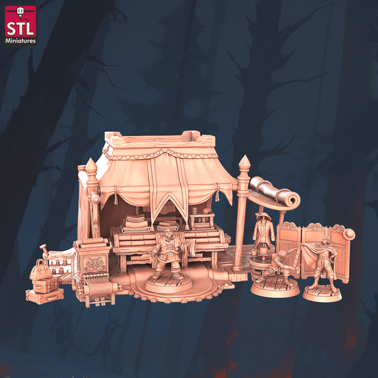 Charming Terrain 3D printed terrain (28mm) r57 textil stall set 3D Printed STL Miniatures Textil Stall Set 28 - 32mm War Gaming D&D