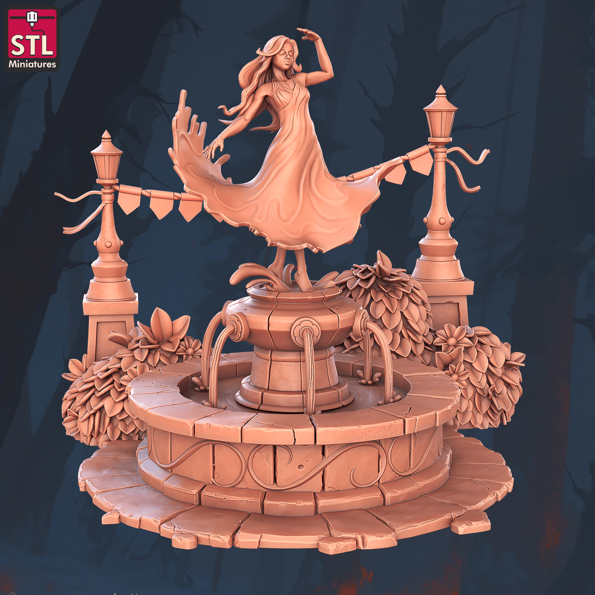 Charming Terrain 3D printed terrain (28mm) r58 dancing folks fountain 3D Printed STL Minatures Dancing Folks 28mm 32mm