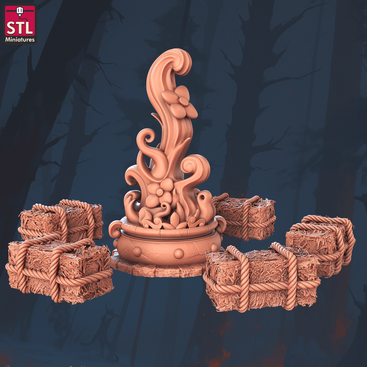 Charming Terrain 3D printed terrain (28mm) r58 dancing folks magic bonfire 3D Printed STL Minatures Dancing Folks 28mm 32mm