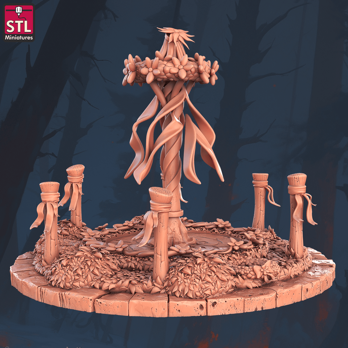 Charming Terrain 3D printed terrain (28mm) r58 dancing folks maypole 3D Printed STL Minatures Dancing Folks 28mm 32mm