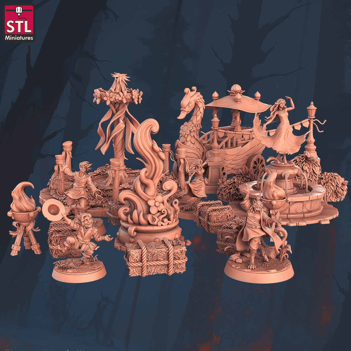 Charming Terrain 3D printed terrain (28mm) r58 dancing folks set 3D Printed STL Minatures Dancing Folks 28mm 32mm