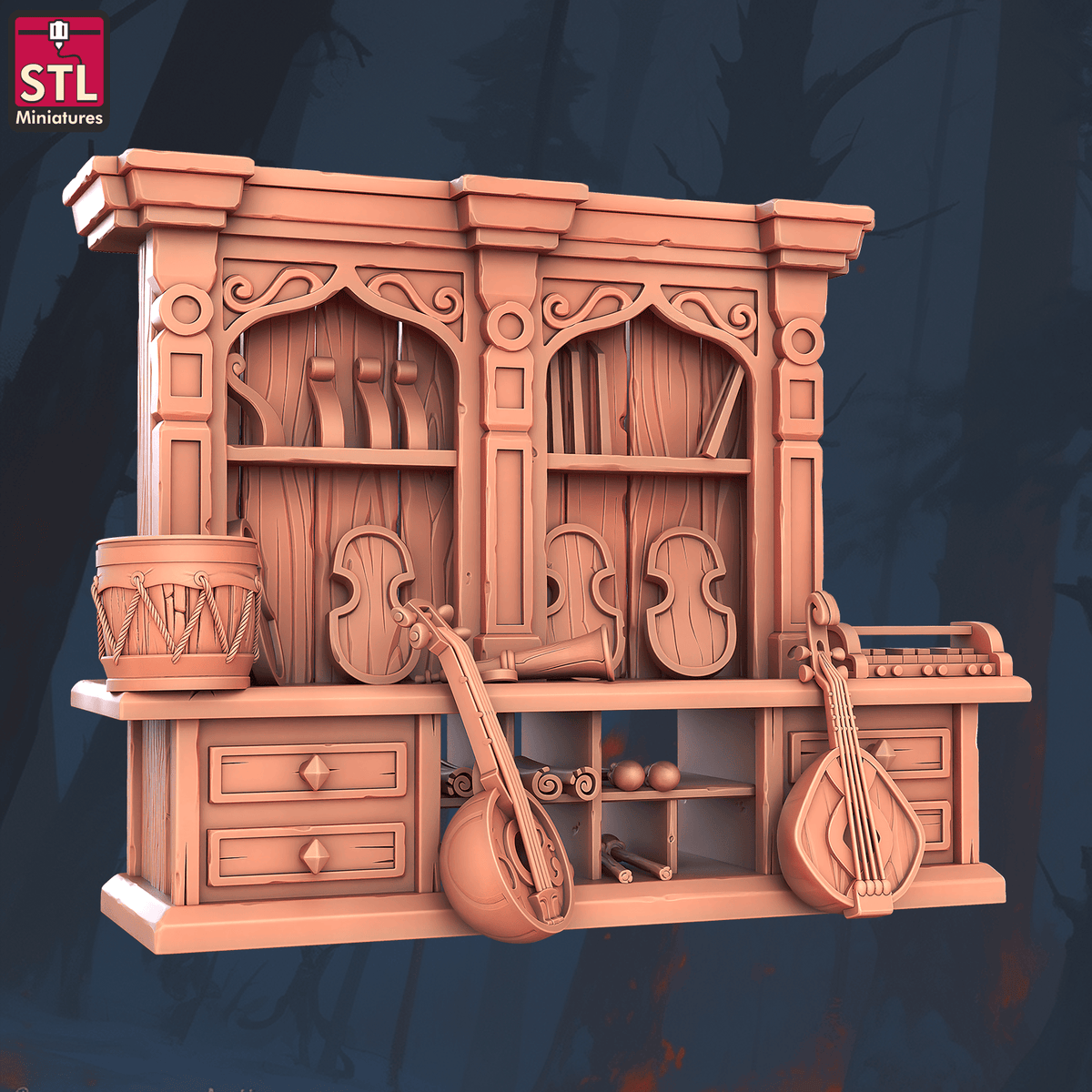 Charming Terrain 3D printed terrain (28mm) r58 music festival instrument cabinet 3D Printed STL Minatures Music Festival 28mm 32mm