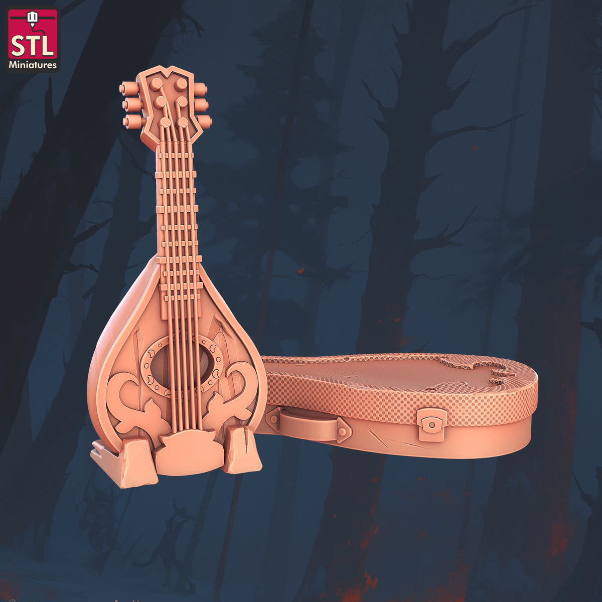 Charming Terrain 3D printed terrain (28mm) r58 music festival lute and suitcase 3D Printed STL Minatures Music Festival 28mm 32mm