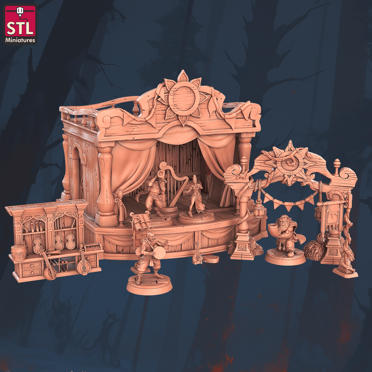 Charming Terrain 3D printed terrain (28mm) r58 music festival set 3D Printed STL Minatures Music Festival 28mm 32mm