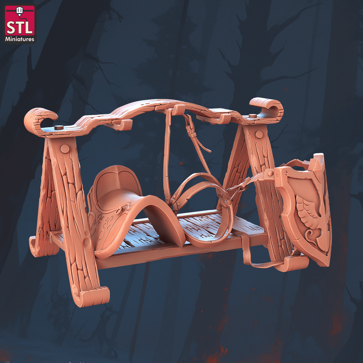 Charming Terrain 3D printed terrain (28mm) r60 animal taming mounts rack 3D Printed STL Minatures Animal Tamer 28mm 32mm