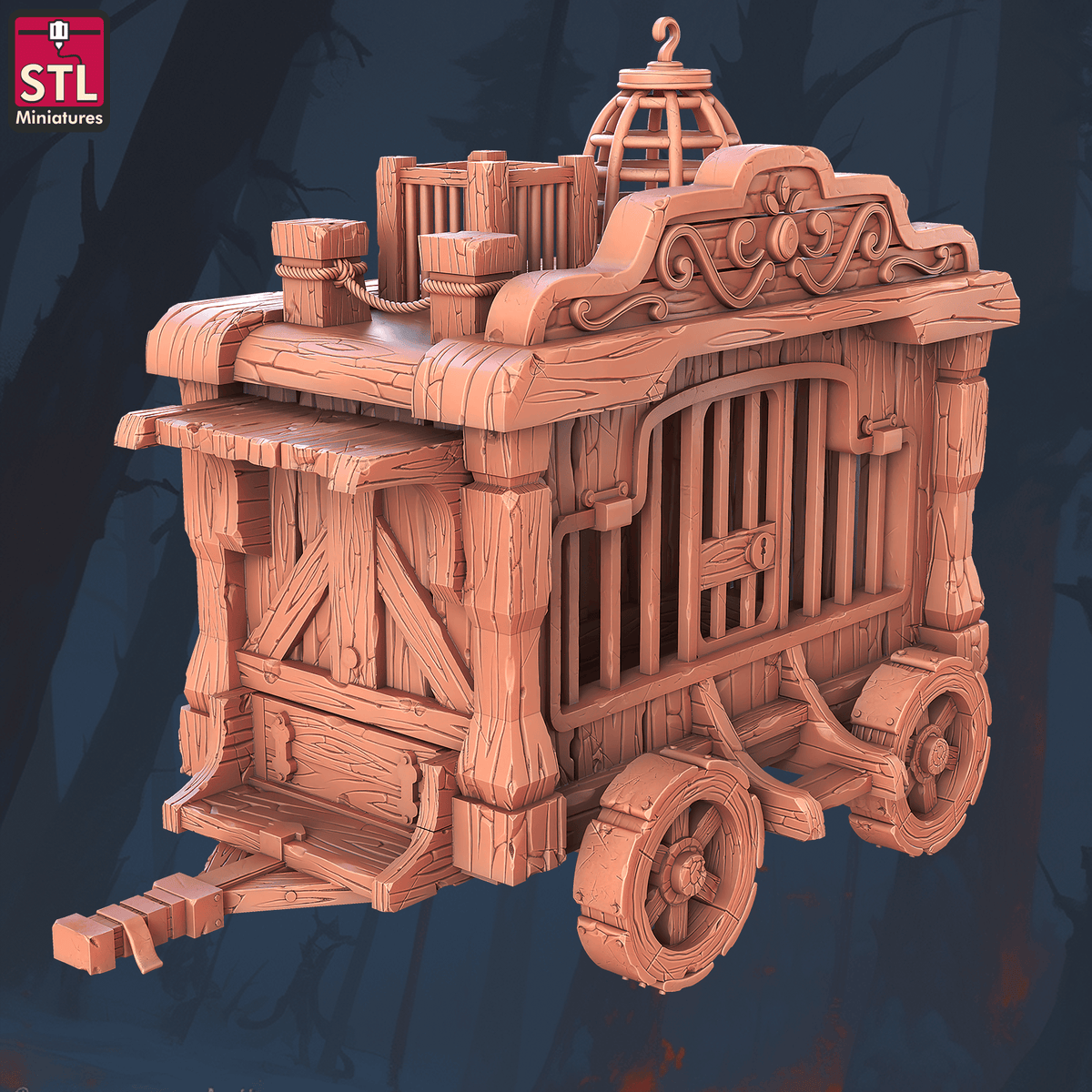 Charming Terrain 3D printed terrain (28mm) r60 animal taming wagon 3D Printed STL Minatures Animal Tamer 28mm 32mm