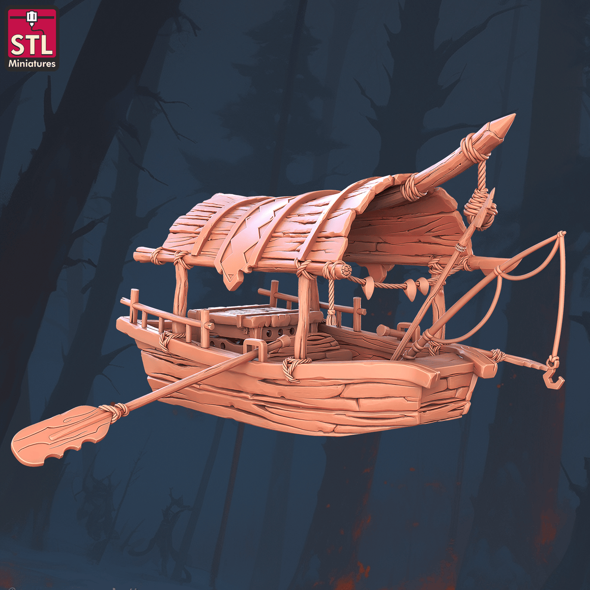Charming Terrain 3D printed terrain (28mm) r60 crocodile handler boat 3D Printed STL Minatures Crocodile Handler 28mm 32mm