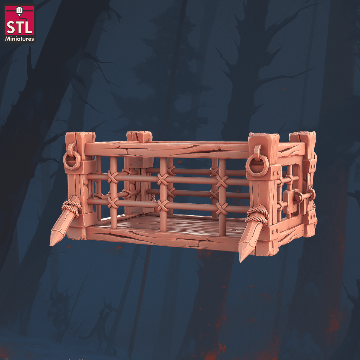 Charming Terrain 3D printed terrain (28mm) r60 crocodile handler crocodile cage 3D Printed STL Minatures Crocodile Handler 28mm 32mm