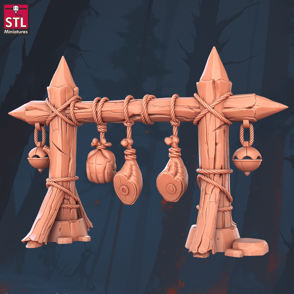 Charming Terrain 3D printed terrain (28mm) r60 crocodile handler_hanging food 3D Printed STL Minatures Crocodile Handler 28mm 32mm