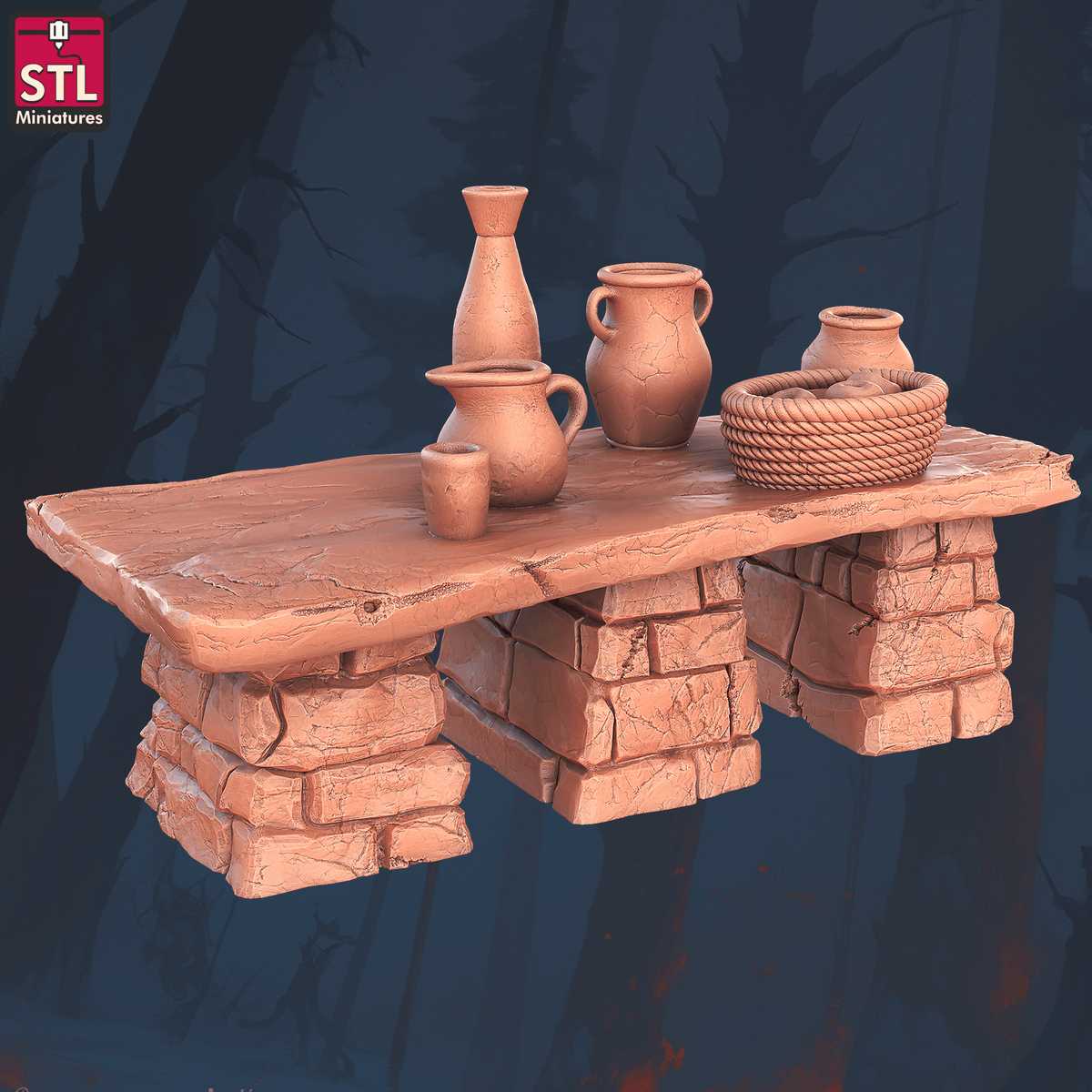 Charming Terrain 3D printed terrain (28mm) r60 falconry ladyhawke rustic table 3D Printed STL Minatures Falconry Ladyhawke 28mm 32mm