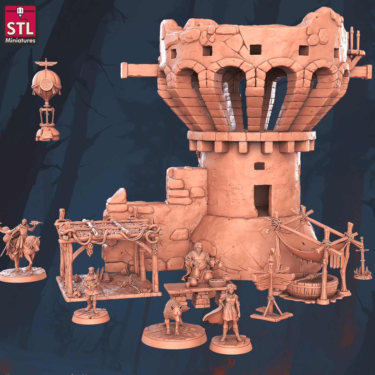 Charming Terrain 3D printed terrain (28mm) r60 falconry ladyhawke set 3D Printed STL Minatures Falconry Ladyhawke 28mm 32mm