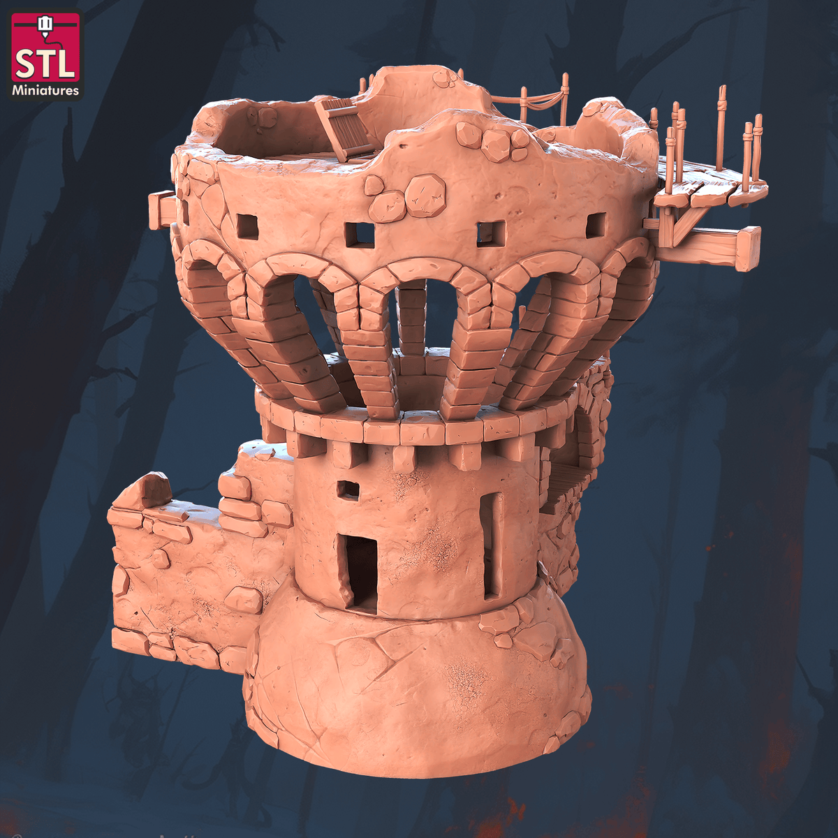 Charming Terrain 3D printed terrain (28mm) r60 falconry ladyhawke tower 3D Printed STL Minatures Falconry Ladyhawke 28mm 32mm