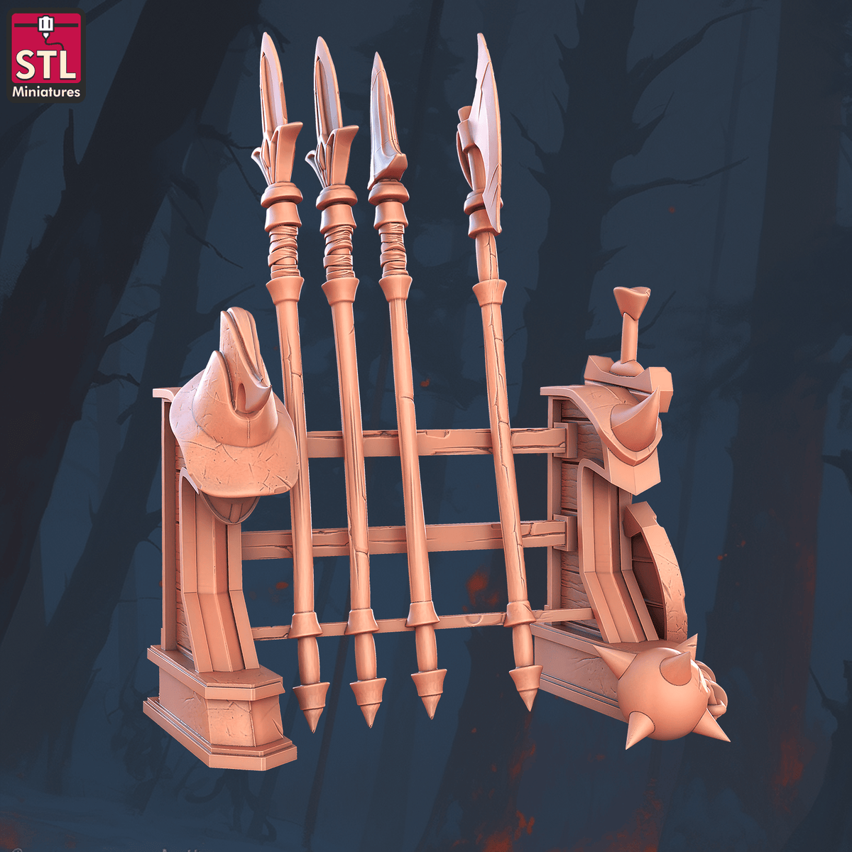 Charming Terrain 3D printed terrain (28mm) r61 battle arena weapon rack 3D Printed STL Minatures Battle Arena 28mm 32mm