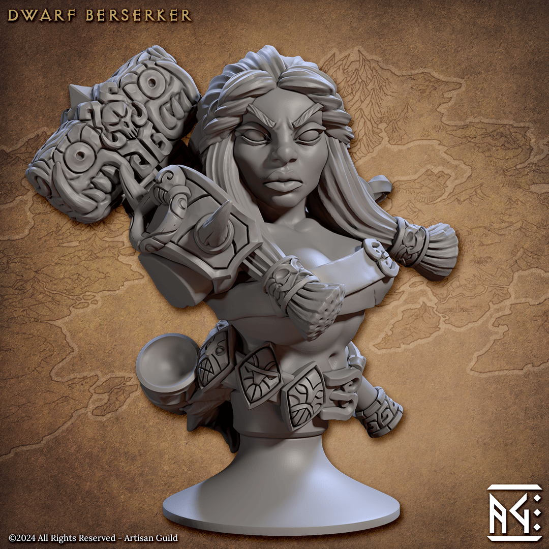3D Printed Artisan Guild Dwarf Berserkers Busts 28mm 32mm - 3D Printing Boss 