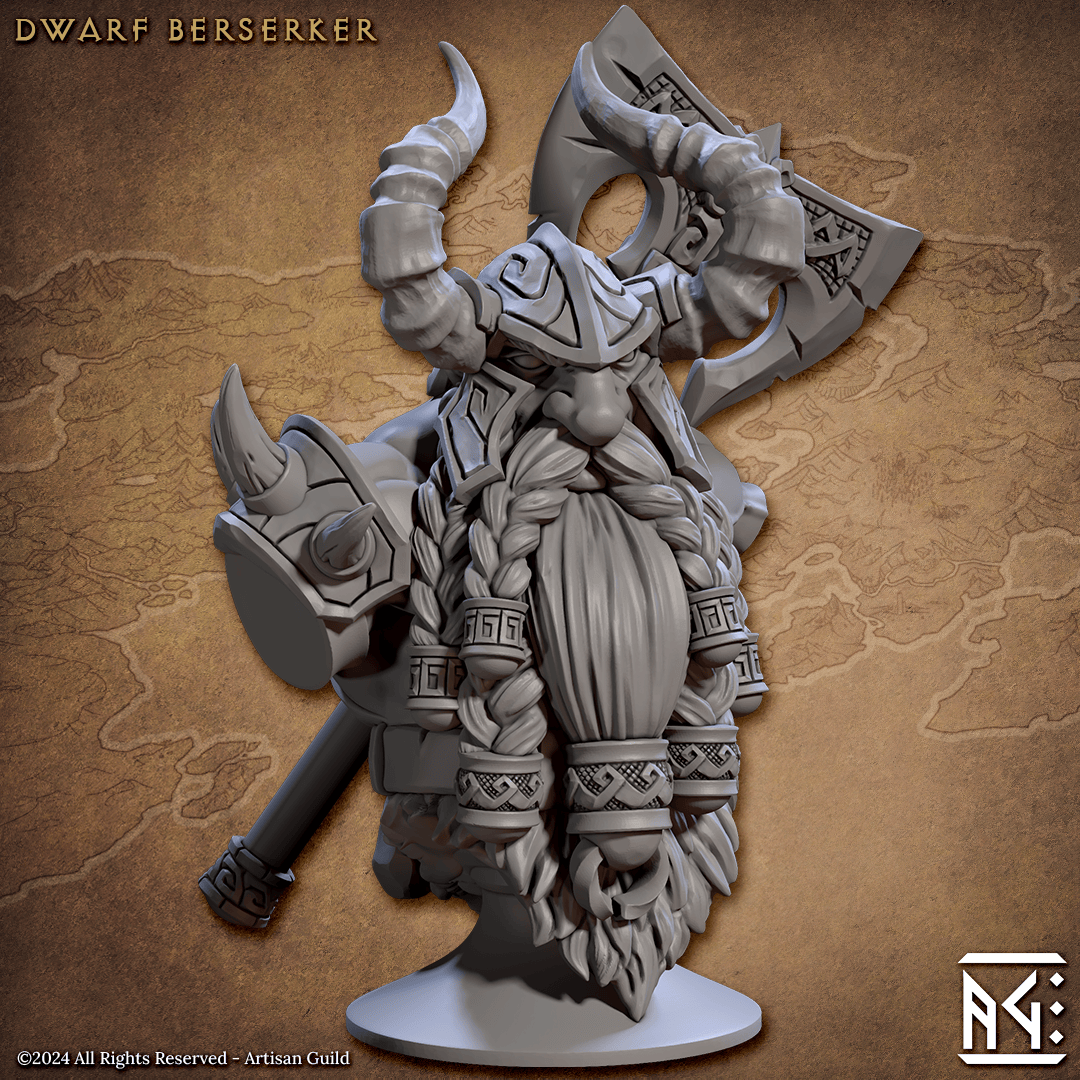 3D Printed Artisan Guild Dwarf Berserkers Busts 28mm 32mm - 3D Printing Boss 