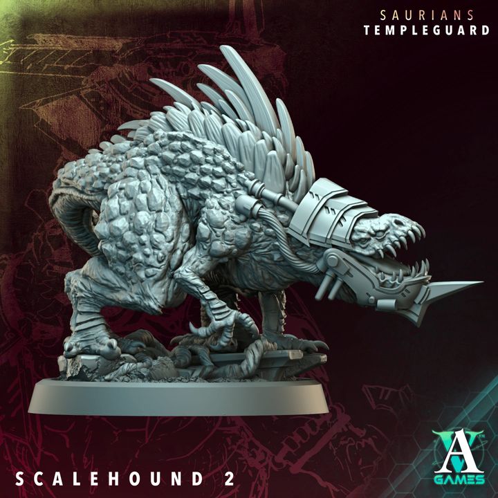 3D Printed Archvillain Games Scalehound - Saurians Templeguard 28 32mm D&D