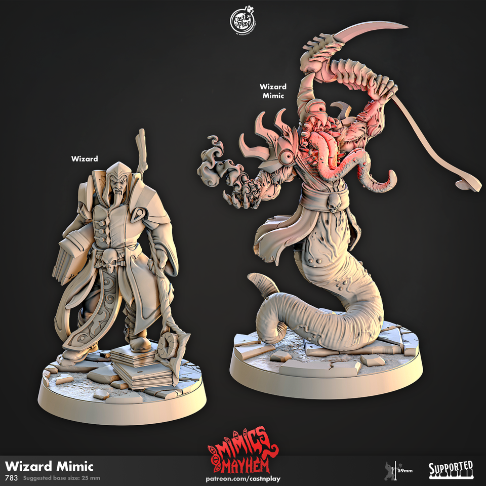 3D Printed Cast n Play Wizard Mimic Mimics Mayhem Set 28mm 32mm D&D