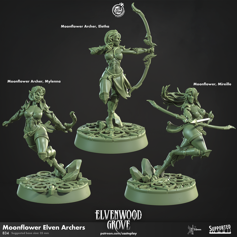 3D Printed Cast n Play Moonflower Elven Archers Elvenwood Grove Set 28mm 32mm D&D