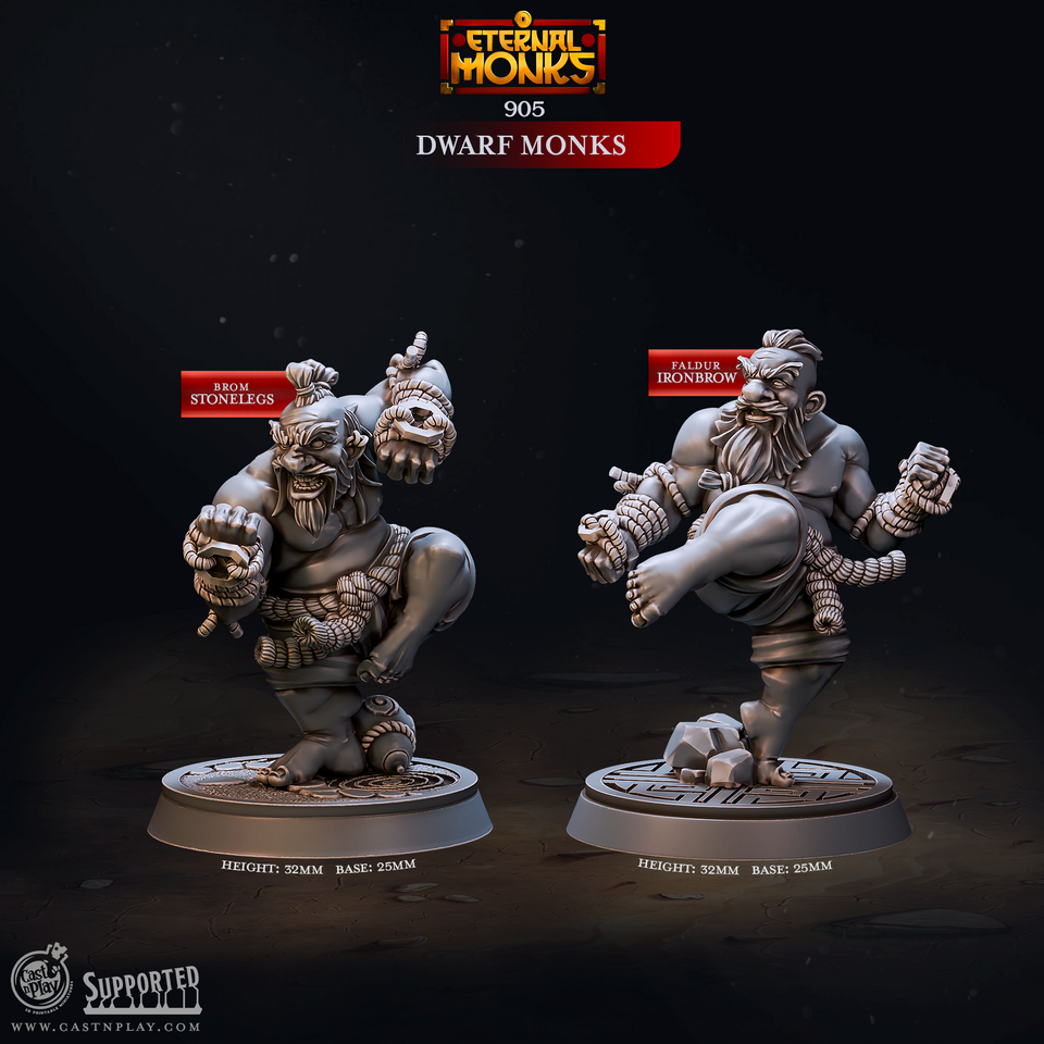 3D Printed Cast n Play Dwarf Monks Eternal Monks Set 28mm 32mm D&D