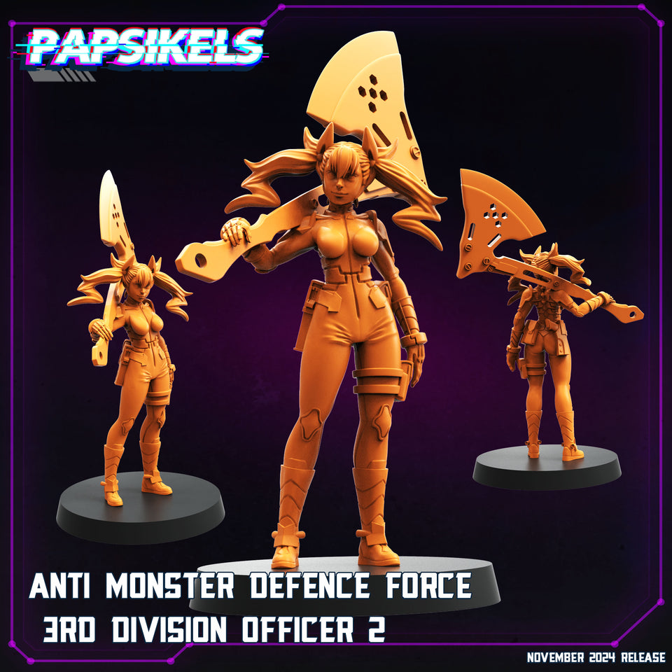 3D Printed Papsikels Anti Monster Defence Force 3rd Division Officer Nov 2024 Cyberpunk 28mm 32mm
