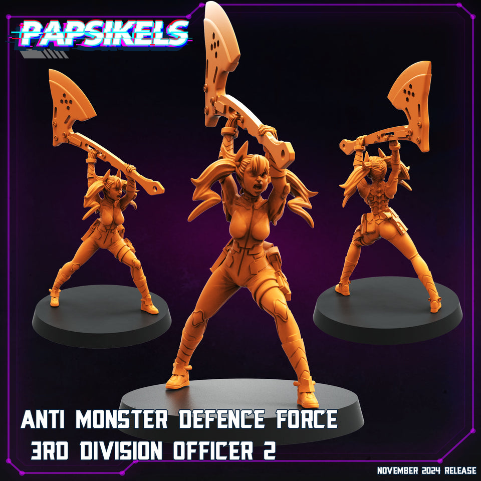3D Printed Papsikels Anti Monster Defence Force 3rd Division Officer Nov 2024 Cyberpunk 28mm 32mm