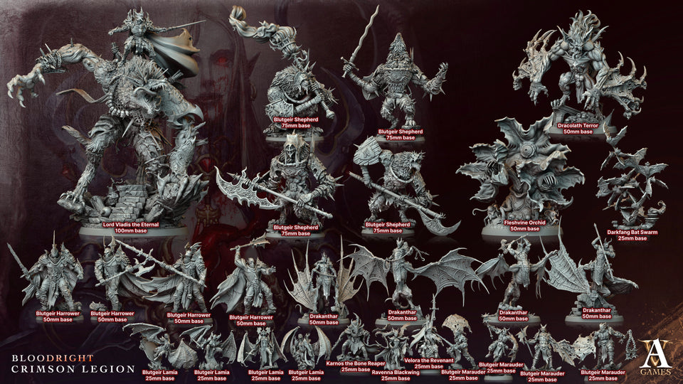 3D Printed Archvillain Games Blutgeir Lamia Bloodright - Crimson Legion 28 32mm D&D