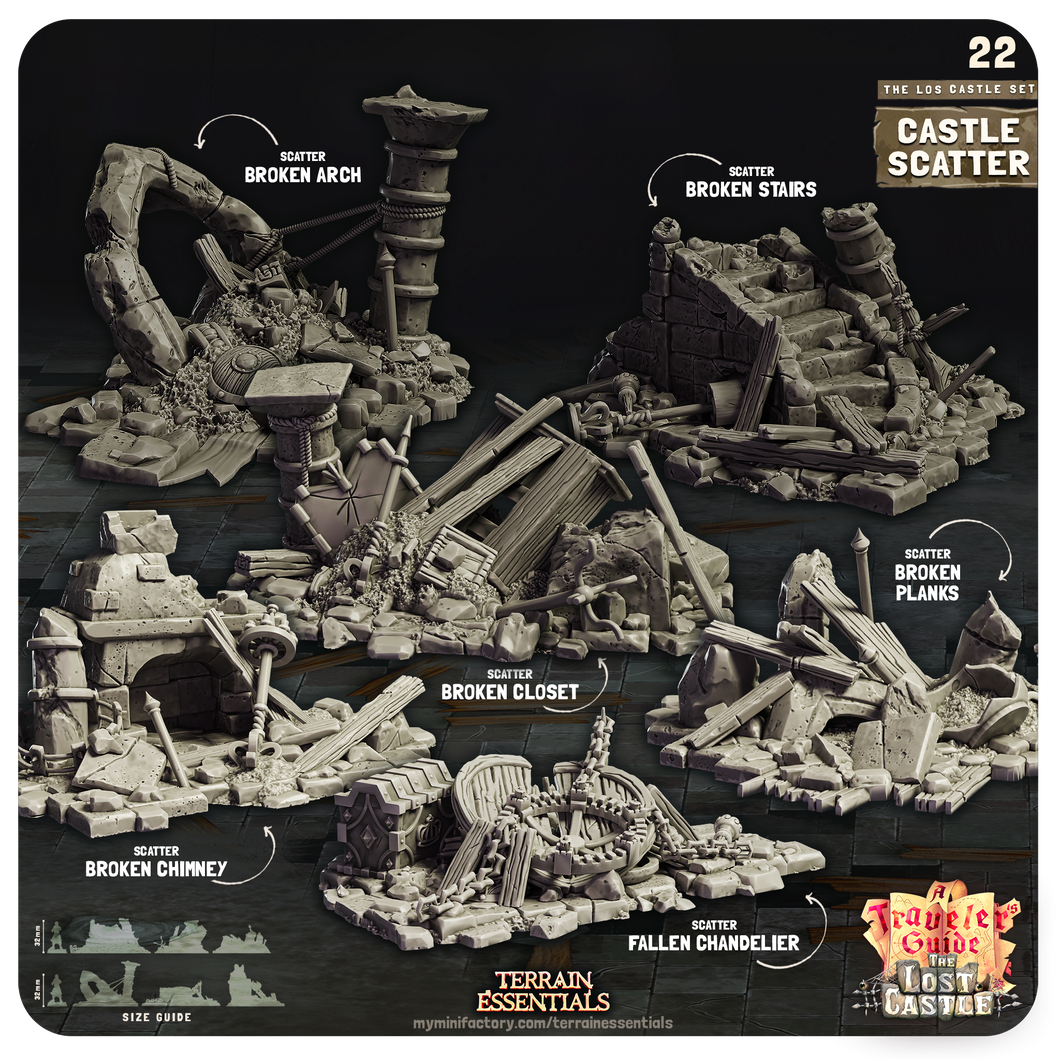 3D Printed Cast n Play Castle Scatter The Lost Castle Terrain Set 28mm 32mm D&D