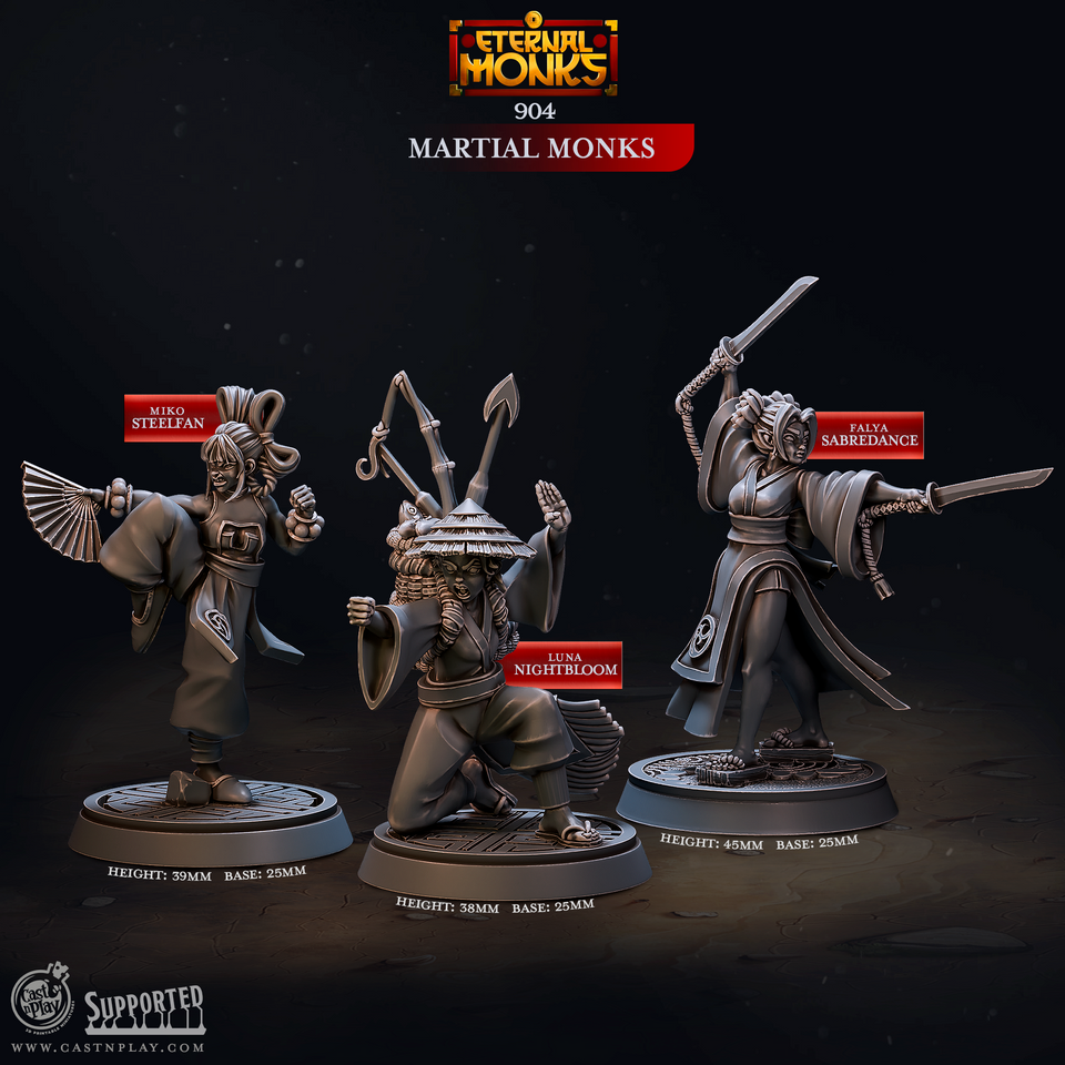 3D Printed Cast n Play Martial Monks Eternal Monks Set 28mm 32mm D&D