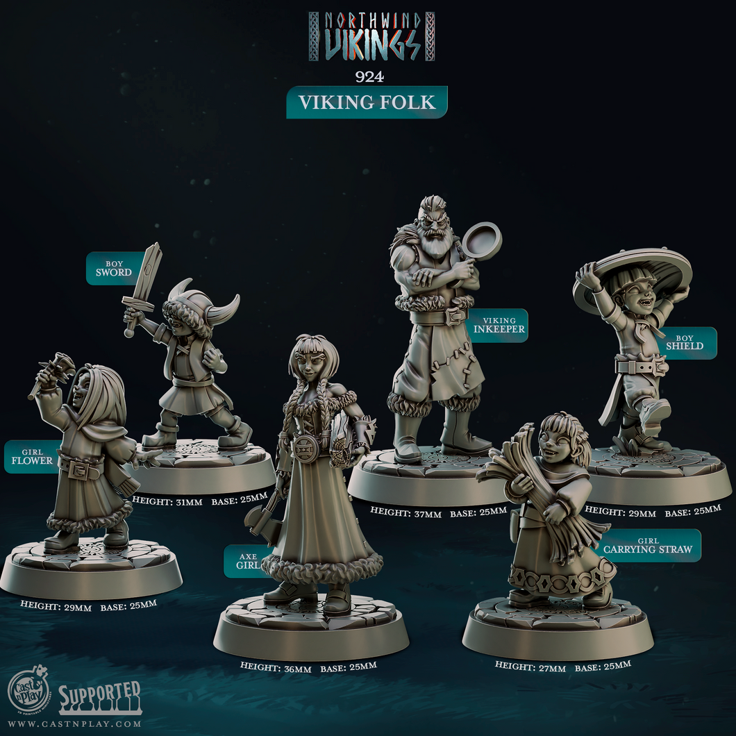 3D Printed Cast n Play Viking folk Northwind Vikings 28mm 32mm D&D