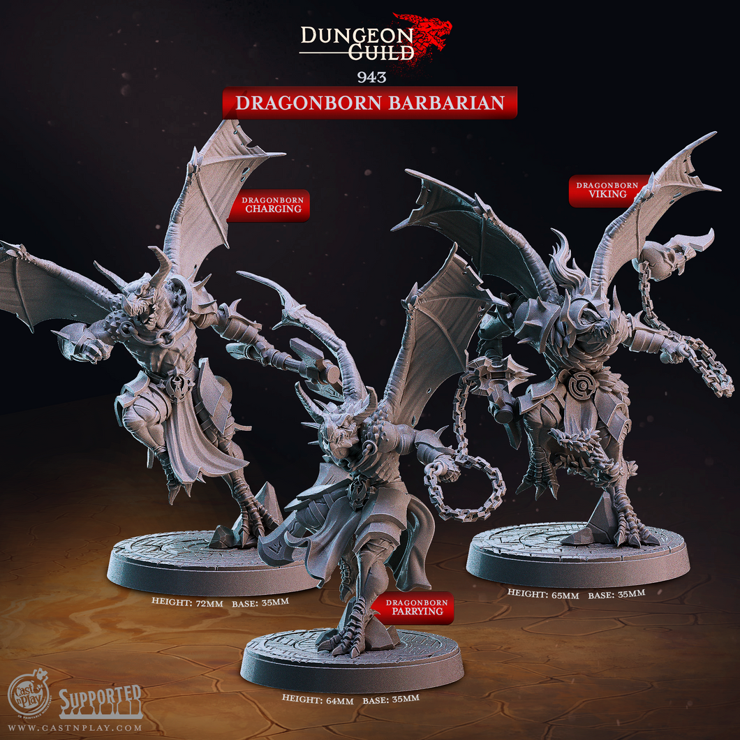 3D Printed Cast n Play Dragonborn Barbarian Dungeon Guild Set 28mm 32mm D&D
