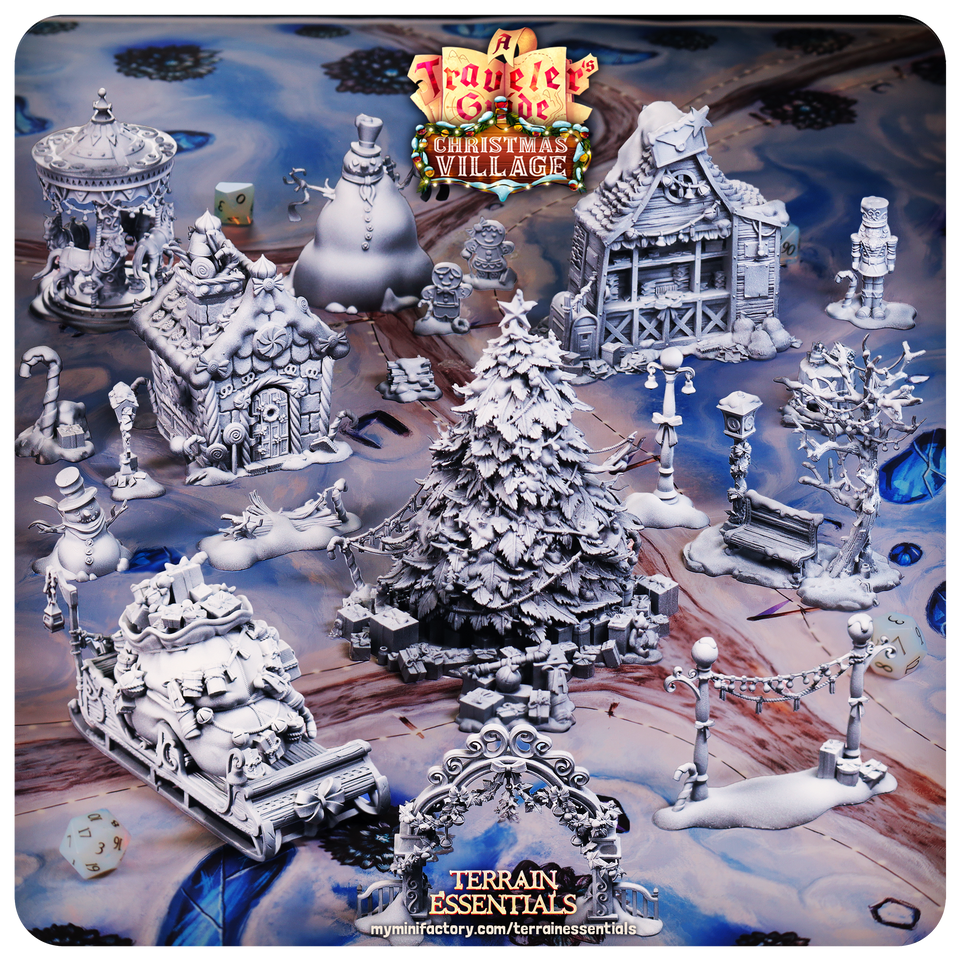 3D Printed Cast n Play Christmas Village Terrain Set 28mm 32mm D&D